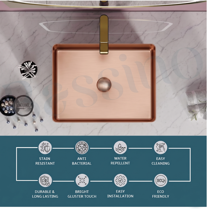 Rose Gold Rectangle Stainless Steel Wash Basin 7