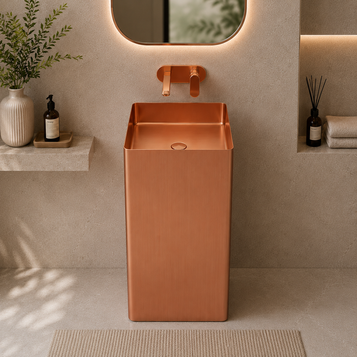 Rose Gold Square Metal Pedestal Wash Basin