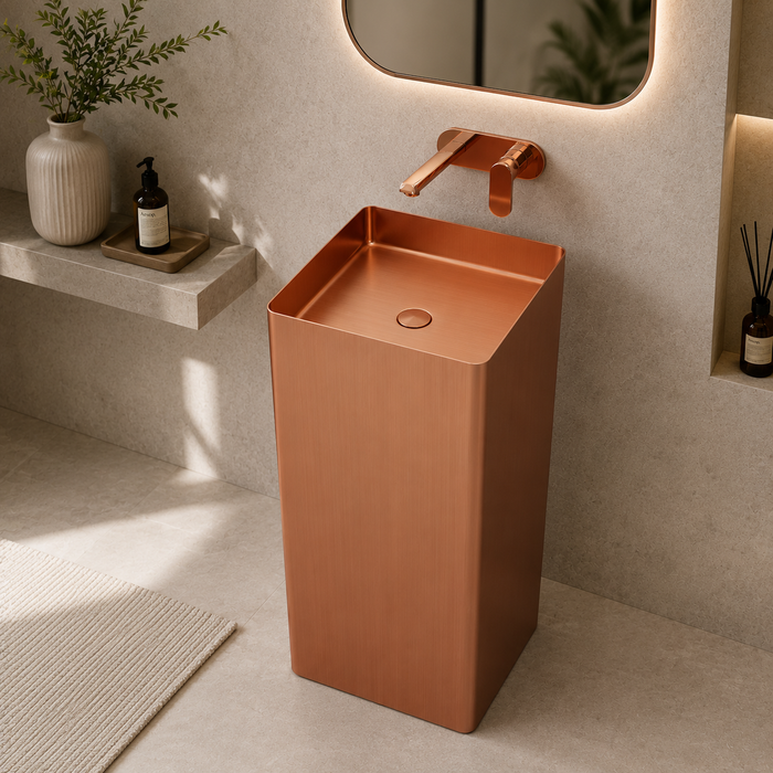 Rose Gold Square Metal Pedestal Wash Basin