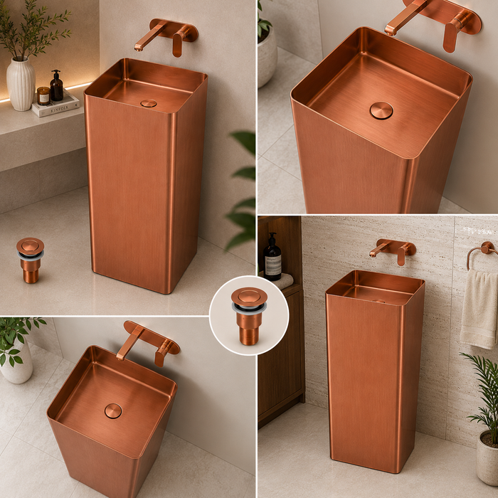 Rose Gold Square Metal Pedestal Wash Basin