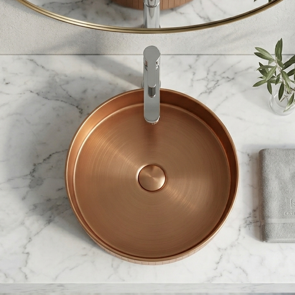 Bassino Modern Stainless Steel Wash Basin | Stylish Countertop Wash Basin for Bathroom–400x400x130 mm Rose gold