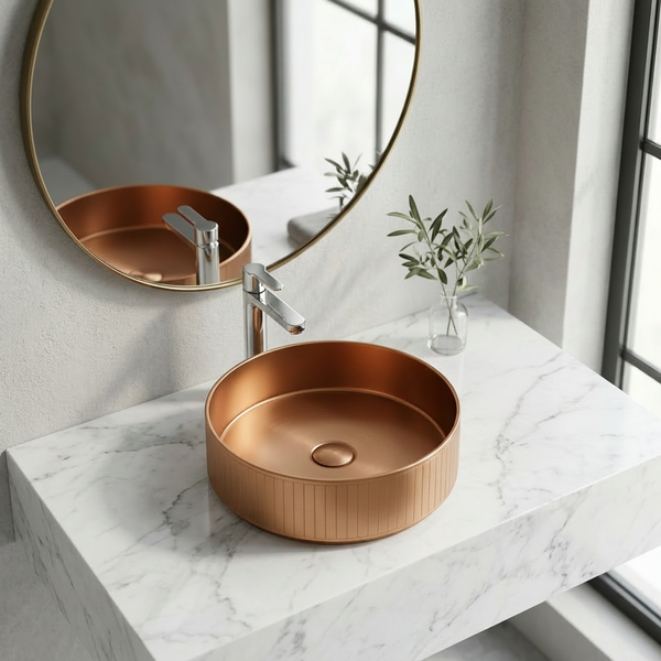 Bassino Modern Stainless Steel Wash Basin | Stylish Countertop Wash Basin for Bathroom–400x400x130 mm Rose gold