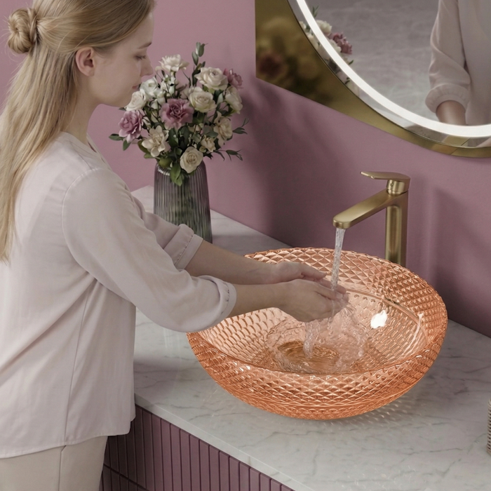 Rose Gold Transparent Glass Wash Basin 10