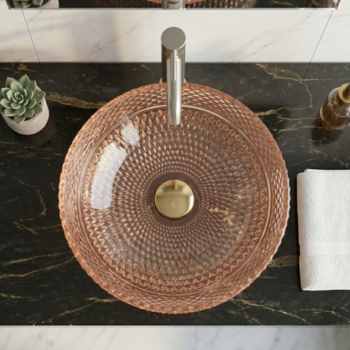 Rose Gold Transparent Glass Wash Basin 2