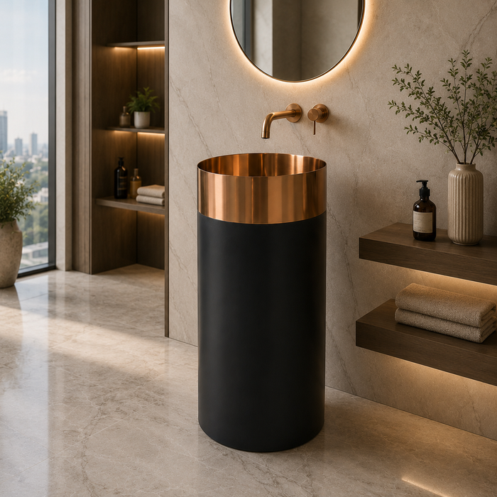 Rose Gold and Black Metal Pedestal Wash Basin  