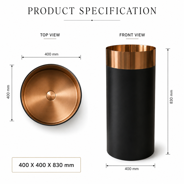 Rose Gold and Black Metal Pedestal Wash Basin  