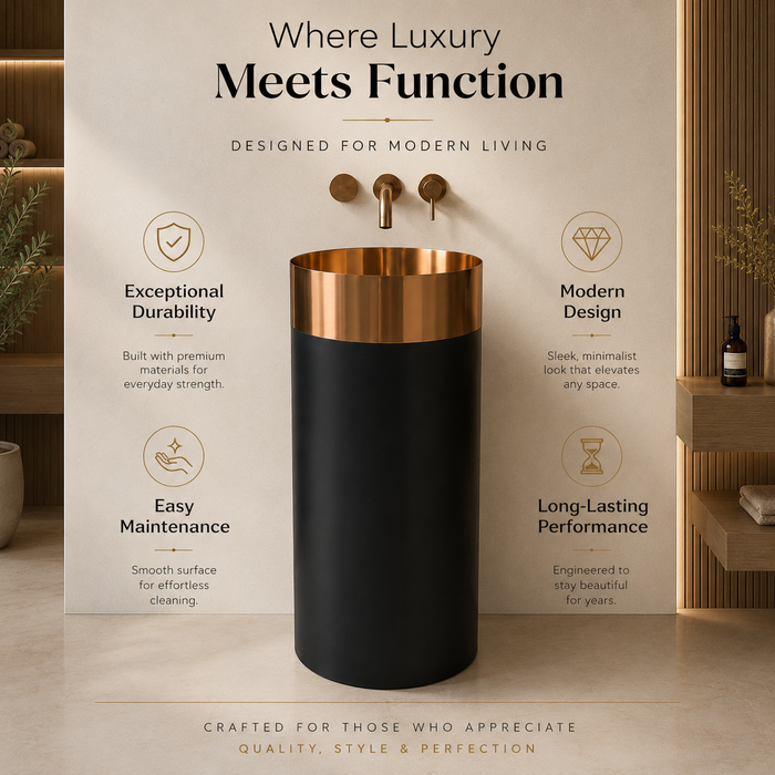 Rose Gold and Black Metal Pedestal Wash Basin  