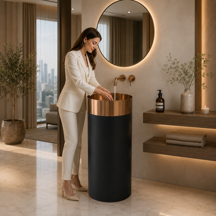 Rose Gold and Black Metal Pedestal Wash Basin  