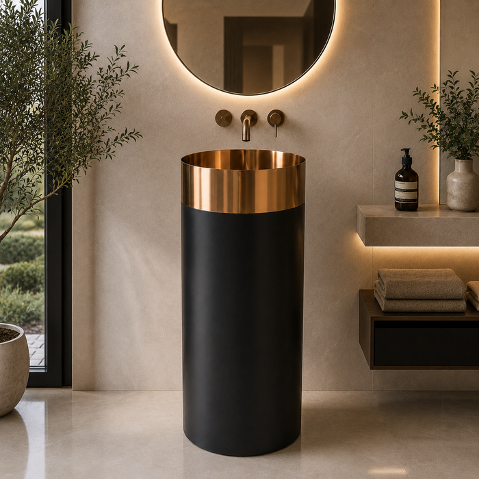 Rose Gold and Black Metal Pedestal Wash Basin  