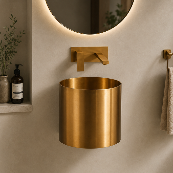 Rose Gold metal Wall Mount Half Pedestal Wash Basin