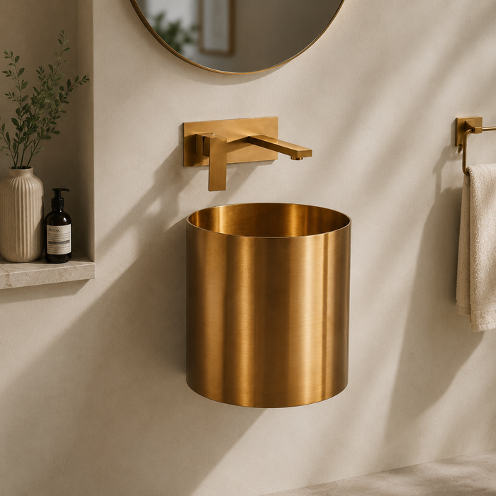 Rose Gold metal Wall Mount Half Pedestal Wash Basin