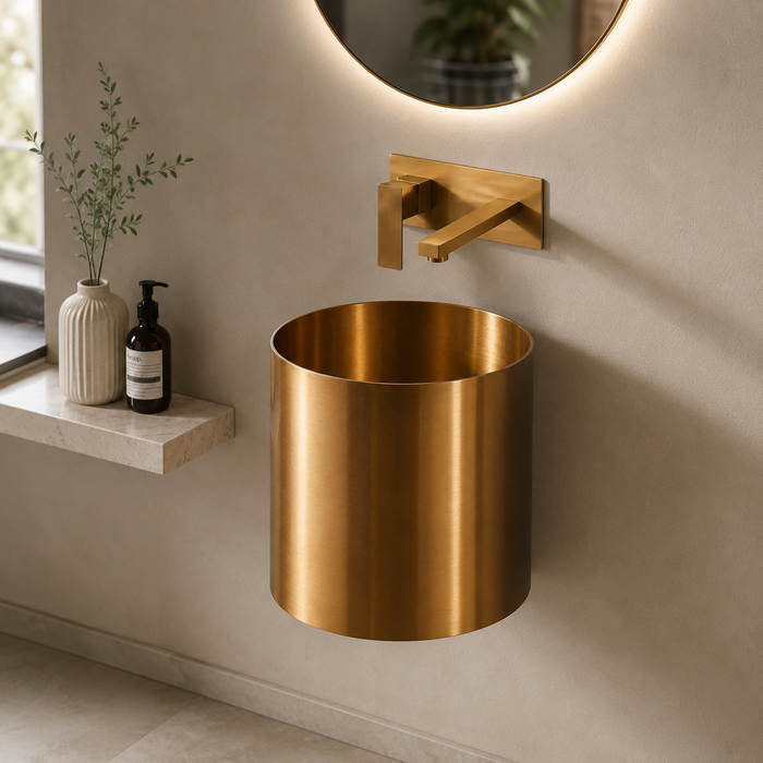 Rose Gold metal Wall Mount Half Pedestal Wash Basin