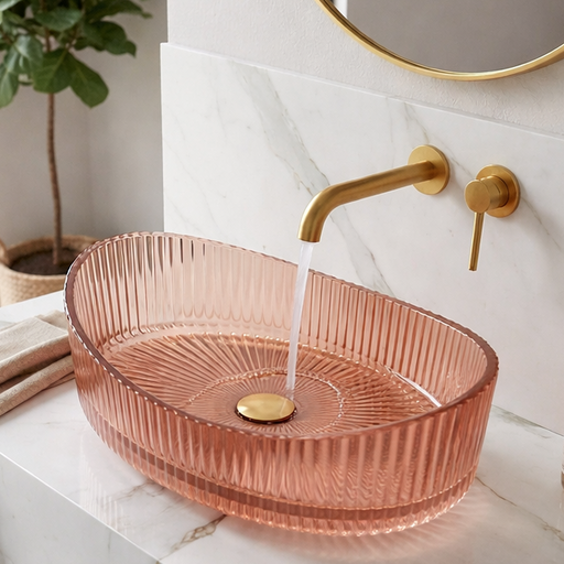 Rose gold Boat shape Transparent Glass Wash Basin