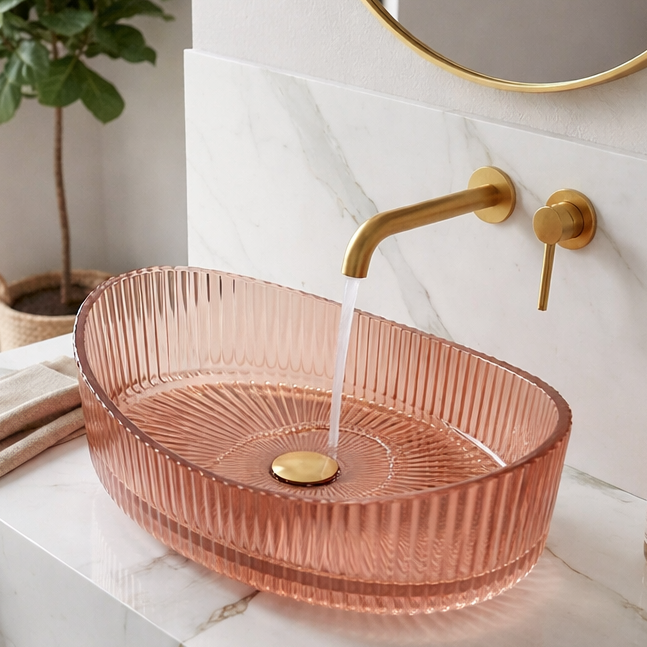 Rose gold Boat shape Transparent Glass Wash Basin