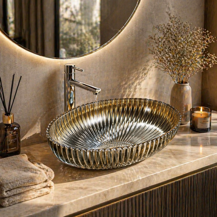 Rose gold Glass Table Top Wash Basin 