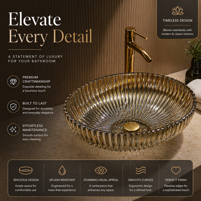 Rose gold Glass Table Top Wash Basin 
