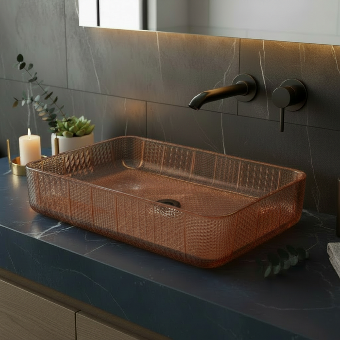 Rose gold Rectangle Transparent Glass Wash Basin
