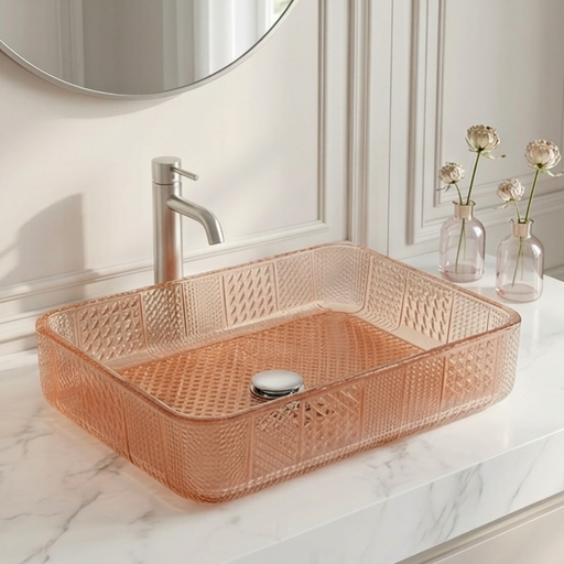 Rose gold Rectangle Transparent Glass Wash Basin