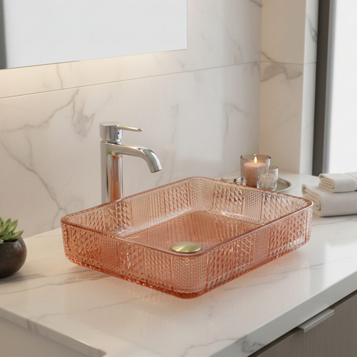 Rose gold Rectangle Transparent Glass Wash Basin