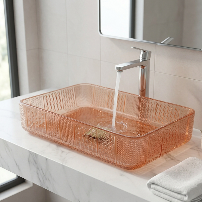 Rose gold Rectangle Transparent Glass Wash Basin