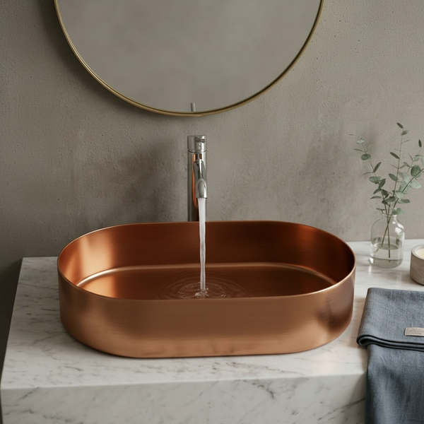 Bassino Modern Stainless Steel Wash Basin | Stylish Countertop Wash Basin for Bathroom–650x380x120 mm Rose gold