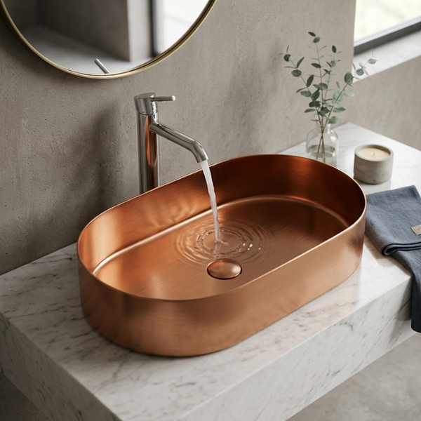 Bassino Modern Stainless Steel Wash Basin | Stylish Countertop Wash Basin for Bathroom–650x380x120 mm Rose gold