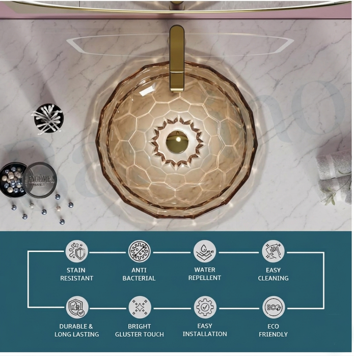 Rose gold Transparent Glass Wash Basin