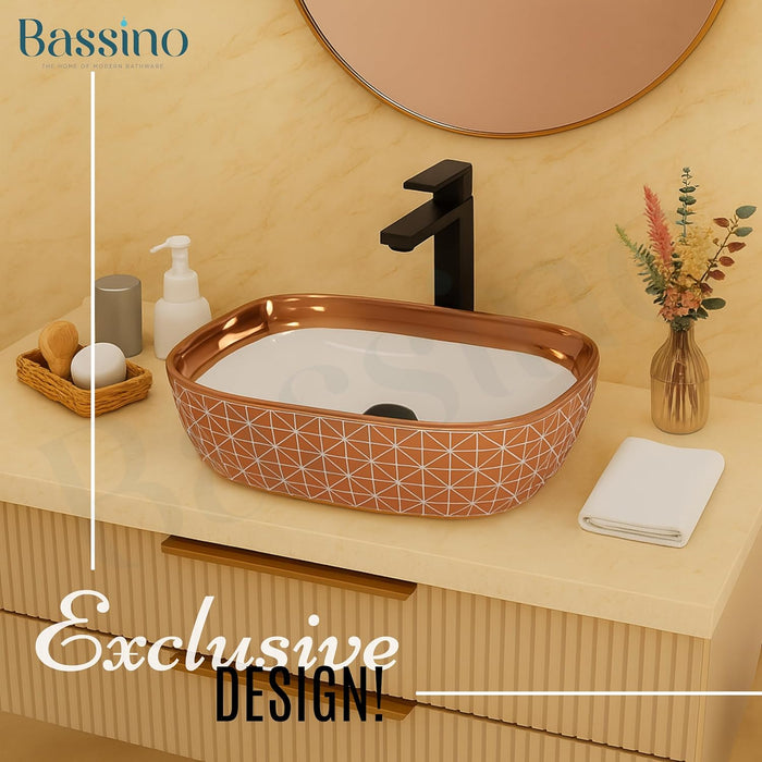 Rose gold and White Table top Wash Basin 