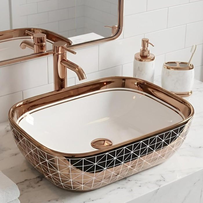 Rose gold and White Table top Wash Basin 