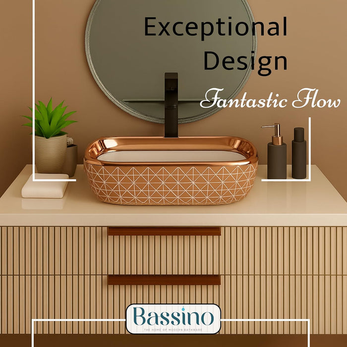 Rose gold and White Table top Wash Basin 
