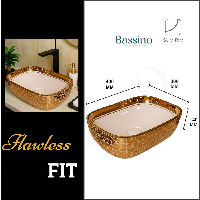 Rose gold and White Table top Wash Basin 