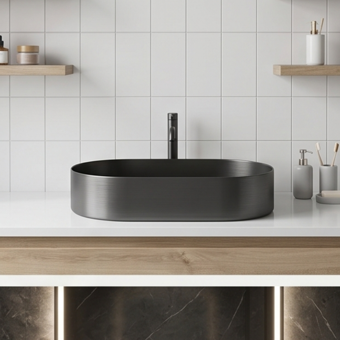 Round Edges Black Stainless Steel Wash Basin 