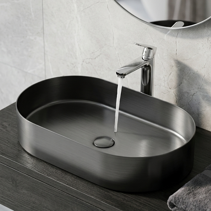 Round Edges Black Stainless Steel Wash Basin