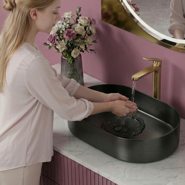 Bassino Modern Stainless Steel Wash Basin | Stylish Countertop Wash Basin for Bathroom–650x380x120 mm Black