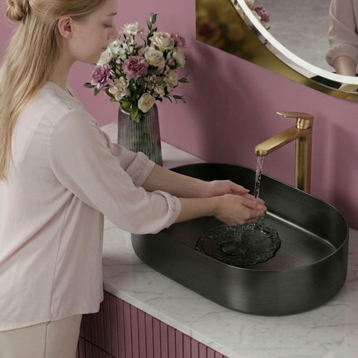 Round Edges Black Stainless Steel Wash Basin