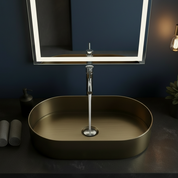 Bassino Modern Stainless Steel Wash Basin | Stylish Countertop Wash Basin for Bathroom–650x380x120 mm Bronze