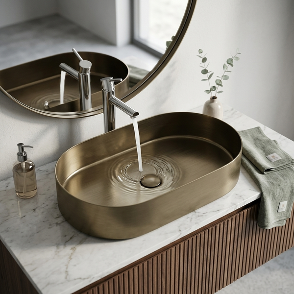 Bassino Modern Stainless Steel Wash Basin | Stylish Countertop Wash Basin for Bathroom–650x380x120 mm Bronze