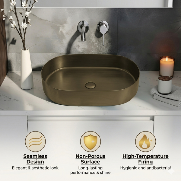 Bassino Modern Stainless Steel Wash Basin | Stylish Countertop Wash Basin for Bathroom–650x380x120 mm Bronze