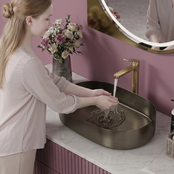 Bassino Modern Stainless Steel Wash Basin | Stylish Countertop Wash Basin for Bathroom–650x380x120 mm Bronze