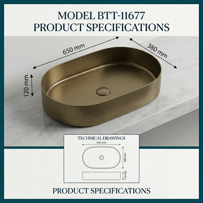 Round Edges Bronze Stainless Steel Wash Basin Size