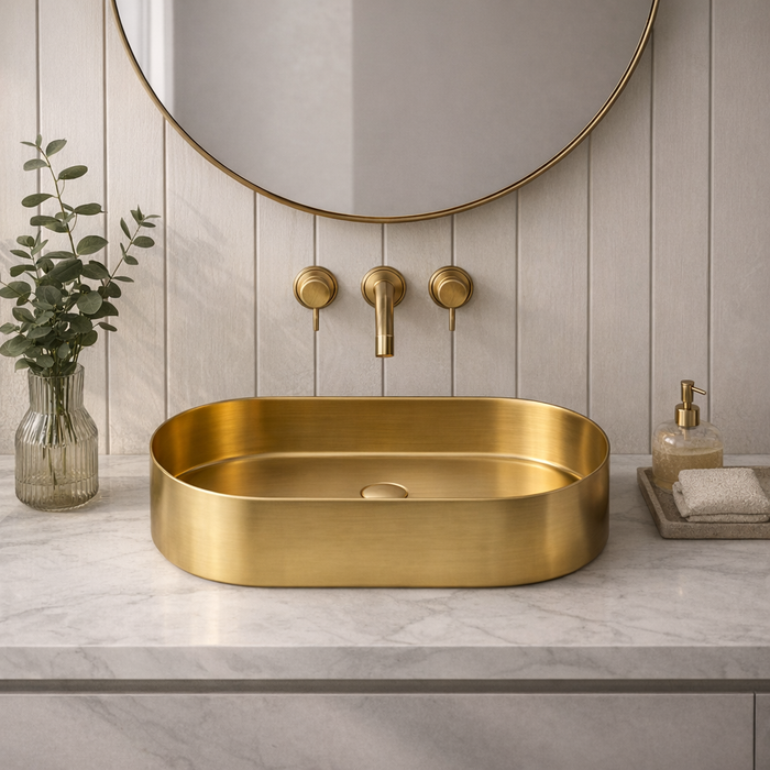 Round Edges Gold Stainless Steel Wash Basin