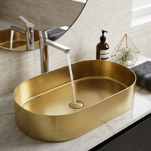 Round Edges Gold Stainless Steel Wash Basin