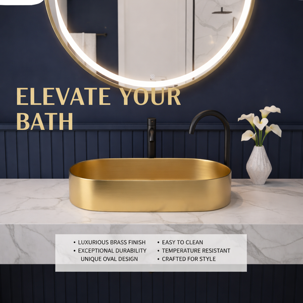 Bassino Modern Stainless Steel Wash Basin | Stylish Countertop Wash Basin for Bathroom–650x380x120 mm Gold