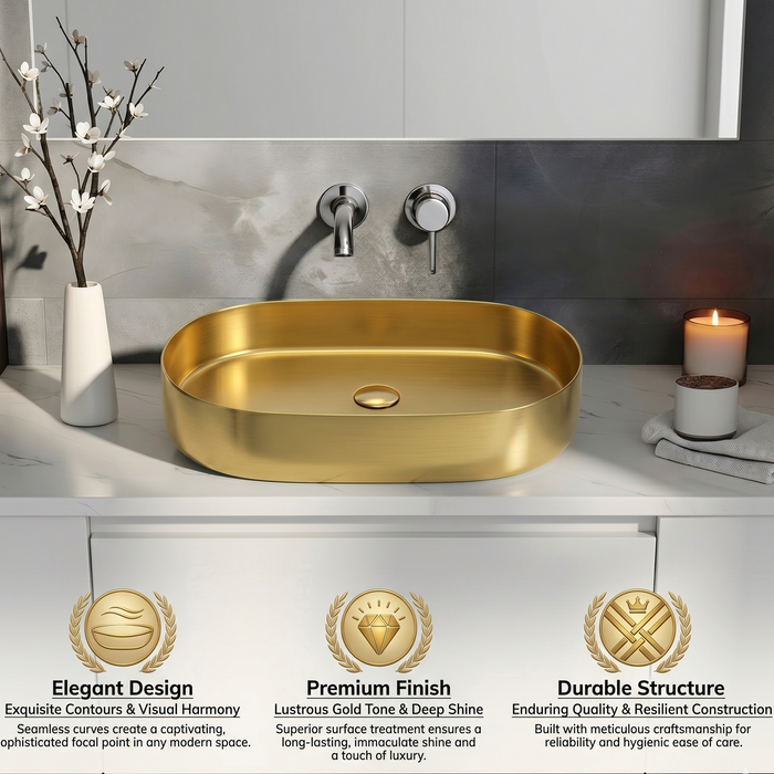 Round Edges Gold Stainless Steel Wash Basin
