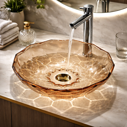 Round Rose Gold Transparent Glass Wash Basin
