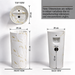 Round freestanding pedestal wash basin 15.4 x 15.4 x 32.7 inch white with gold marble pattern for modern luxury bathroom interior