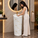 Round freestanding pedestal wash basin 15.4 x 15.4 x 32.7 inch white with gold marble pattern for modern luxury bathroom interior