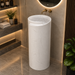Round freestanding pedestal wash basin 15.7 x 15.7 x 33.5 inch in white marble pattern with cylindrical floor standing design for modern luxury bathroom