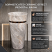 Round freestanding pedestal wash basin 17.3 x 17.3 x 32.7 inch grey and white marble pattern with gold accent band for modern luxury bathroom interiors