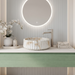 Round white and beige marble-finish table top wash basin with fluted exterior design and 370 × 370 × 135 mm size.